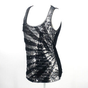 White House Black Market Sequin Toile Mesh Bling Top Tank Silver New Years